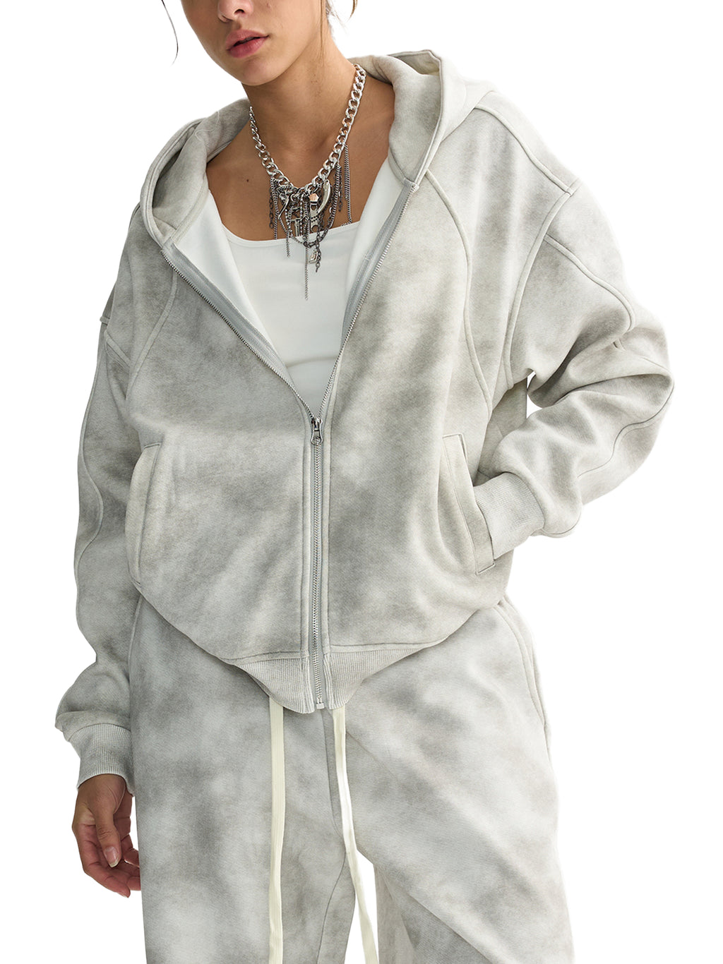 Tissui Washed Zip-Up Fleece Hoodie