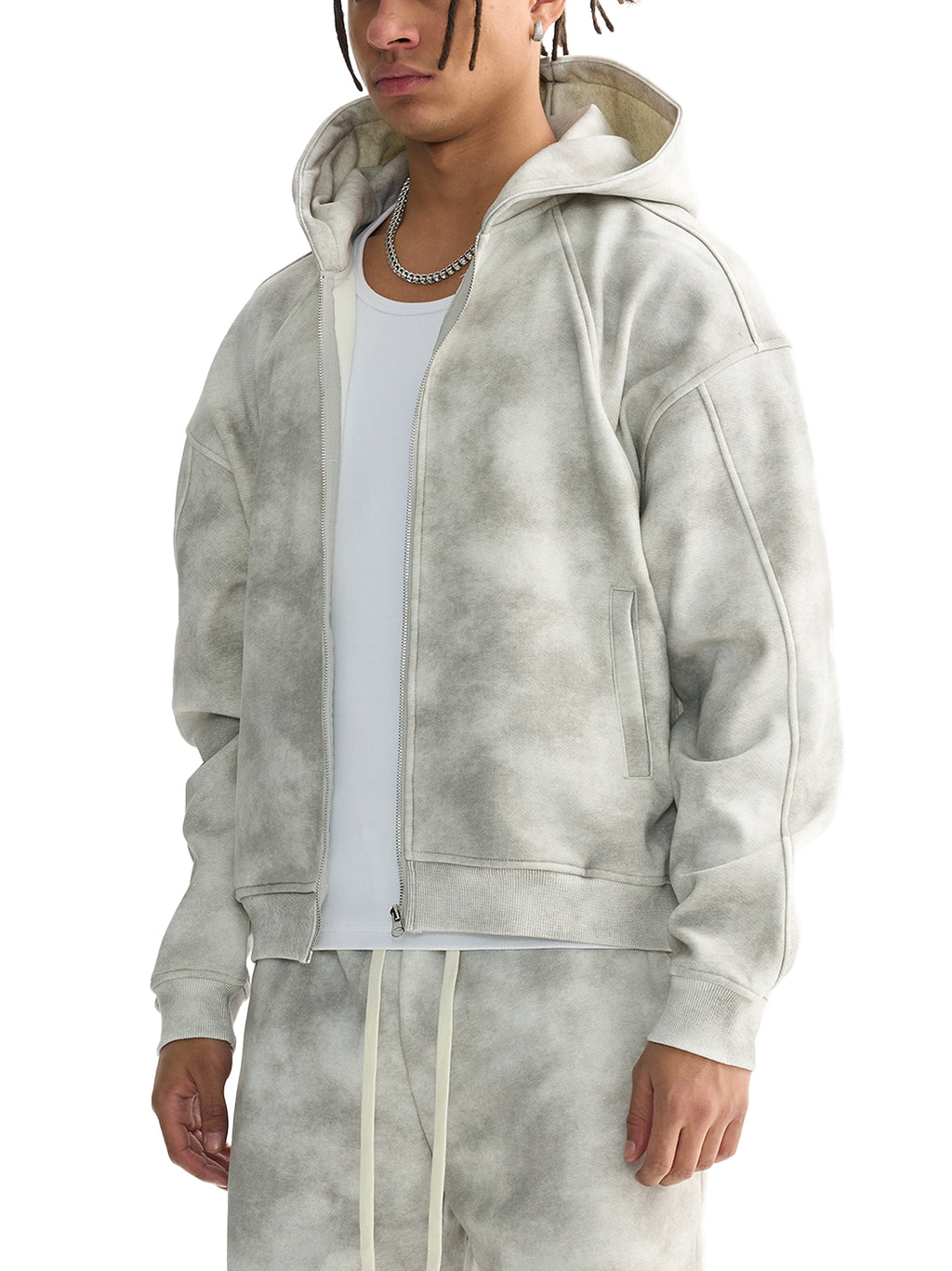 Tissui Washed Zip-Up Fleece Hoodie